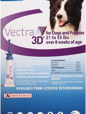 24- doses--Vectra Dogs 21-55lbs Spot on Flea Treatment over 8 weeks age
